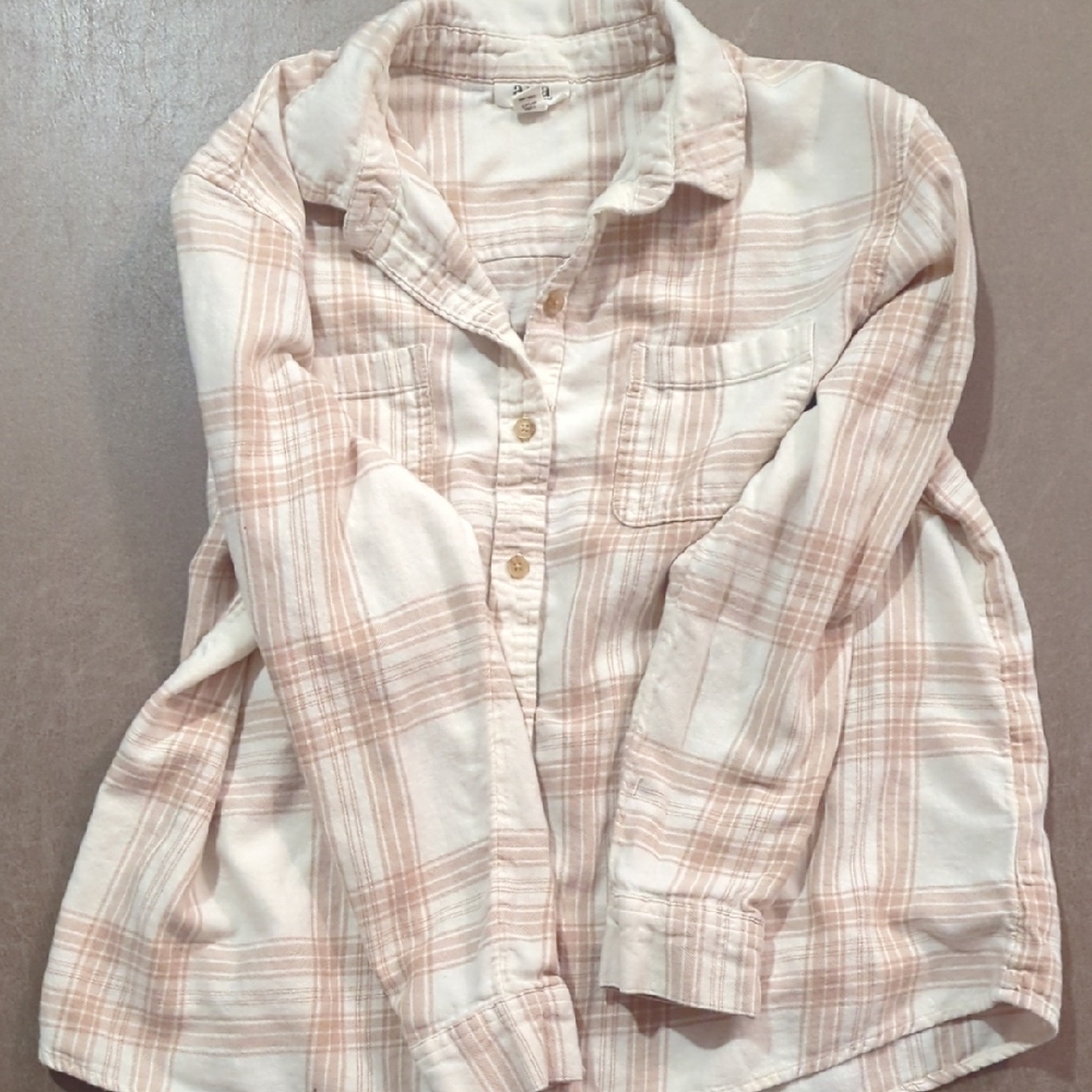 a.n.a Plaid Button Down Shirt in Tan And White